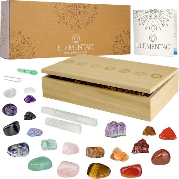 Chakra Crystals and Healing Stones – 25 Polished and Raw Gemstones and Storage B - Picture 1 of 6